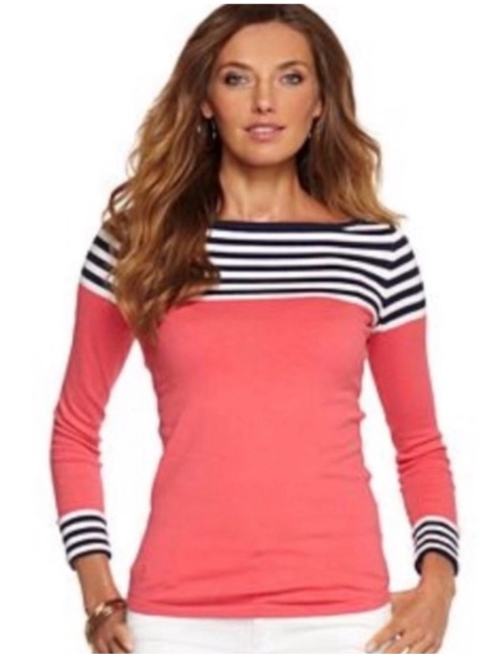 Lilly Pulitzer Coral Stripe Boatneck Long-Sleeve Top